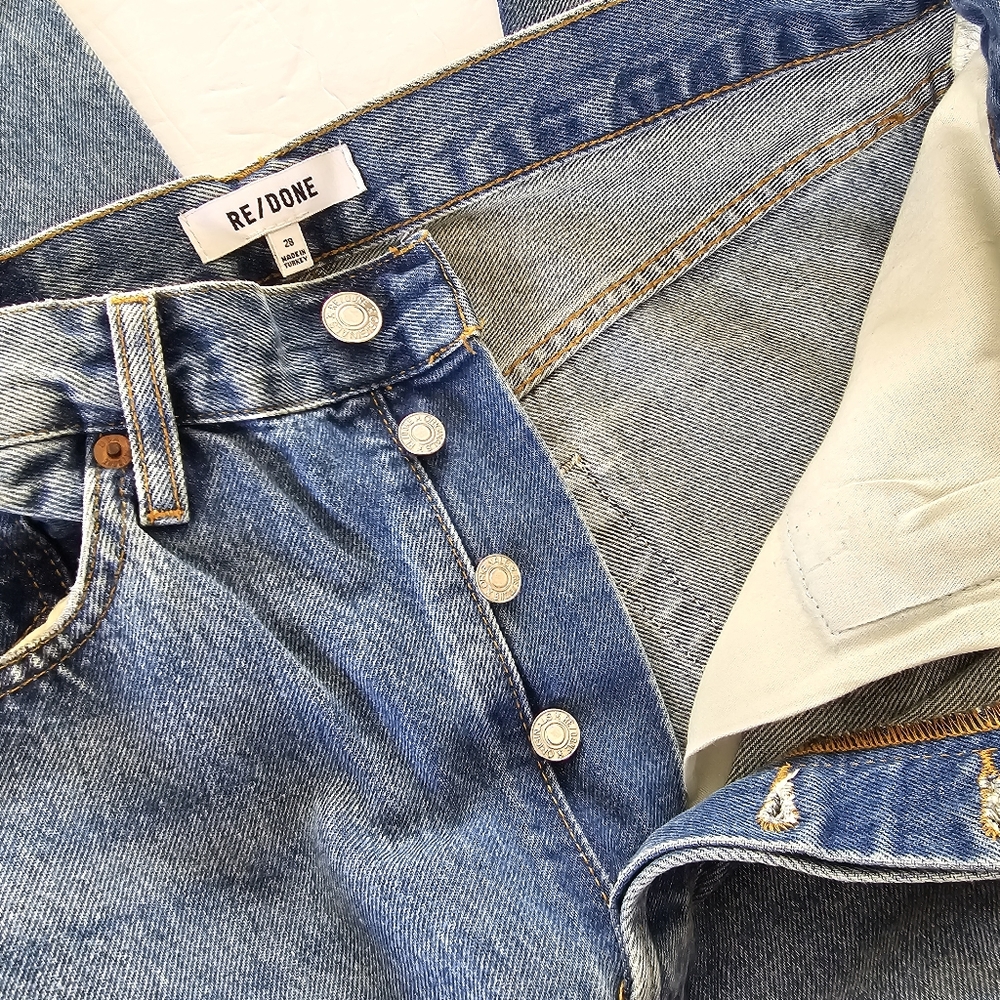 RE/DONE High Waist Tapered Leg Vintage Inspired Jeans Size 28 Mid Wash B… - Picture 7 of 11